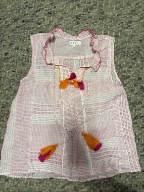THML Pink & Orange Tassel Cotton Peasant Top